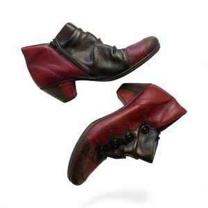 Remonte Red and Black Leather Ankle Boots